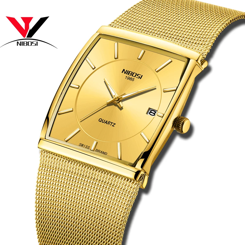 

NIBOSI Business Fashion Mens Watches Top Brand Luxury Dress Casual Watch Mesh Strap Waterproof With Date Square Watch Uhren