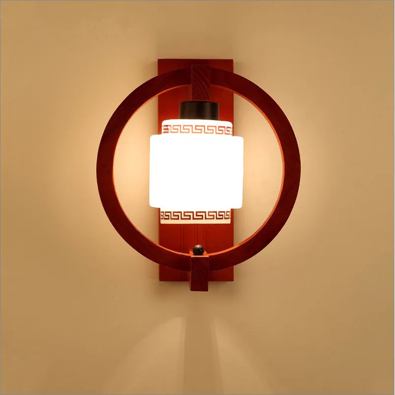 

Chineses style red wood base wall lamps white frosted glass E27 LED lamp for bedroom&porch&stairs&pavilion&studio HXBD002