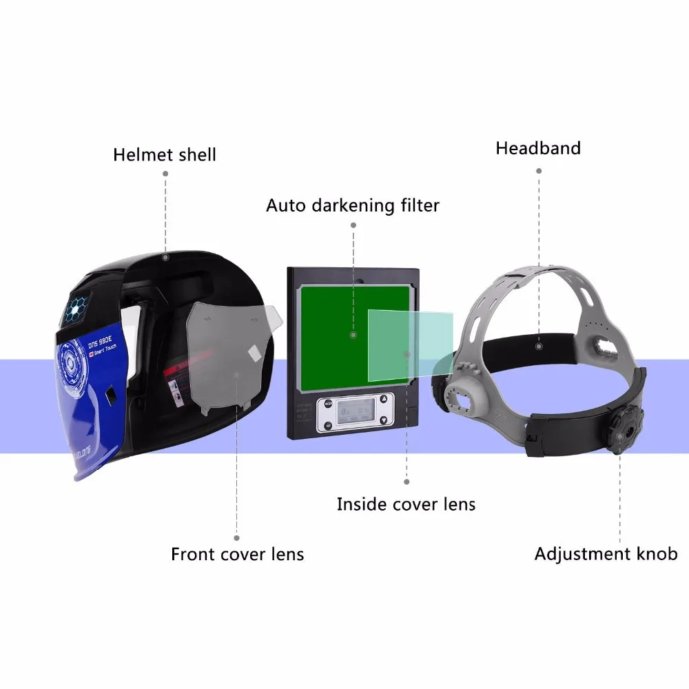 DEKO DNS-980E Upgraded Solar Power Auto Darkening Welding Helmet Shade Range 4/5-8.5/9-13.5 Welding Mask for TIG MIG MMA