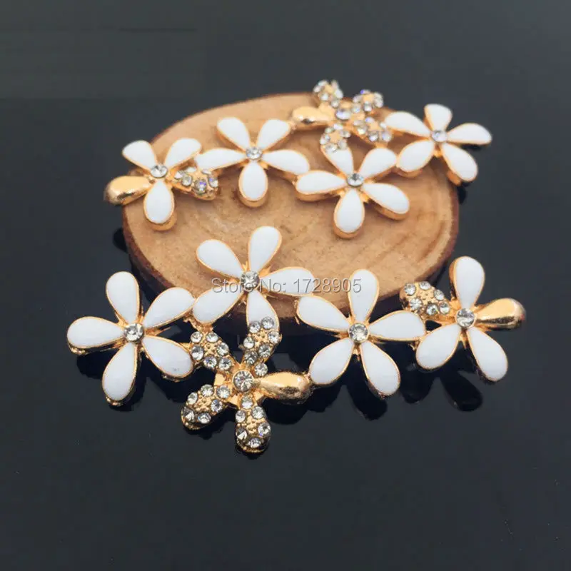 Flower Embellishment  Buttons Large 32x62mm 5pcs White Enamel Flower Flat Back Crystal Buttons for DIY Hair Accessories