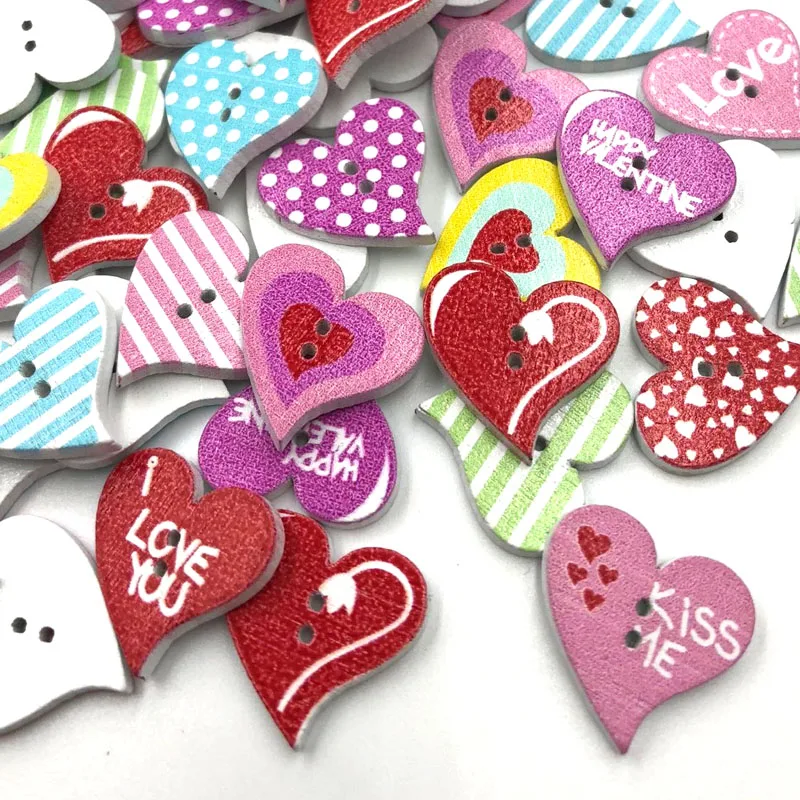 25/50/100Pcs Mix 20mm Heart 2 Holes Wood Button Sewing Scrapbooking WB450