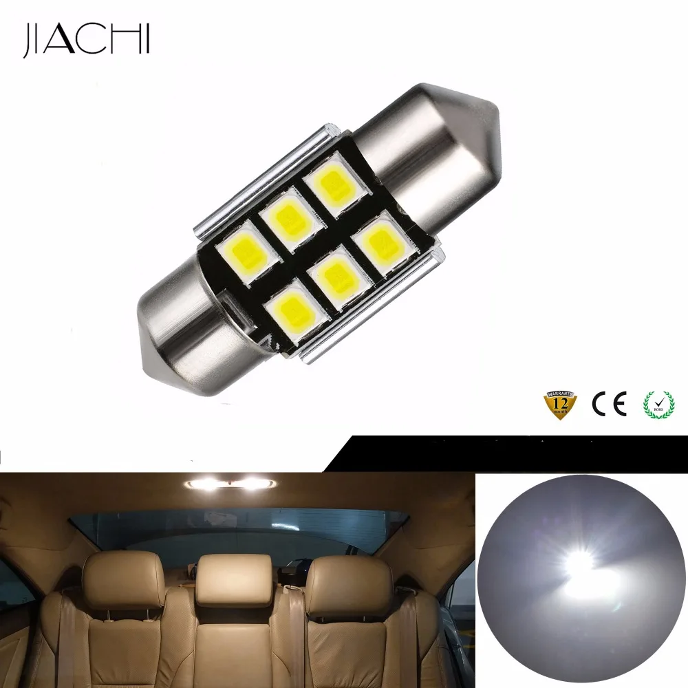 JIACHI 10PCS C10W C5W 31mm Festoon Led Bulb Canbus Lights DE3022 2835SMD 6chip No Error Auto Car Map Roof Reading Lamp White 12V