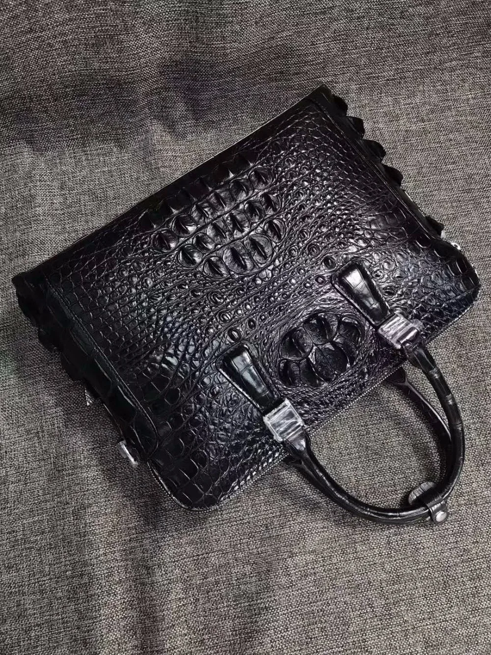 Bolso de negocios para hombre, maletín de piel de cocodrilo 2018 auténtica, para ordenador portátil, blanco, rojo, gris, con doble cremallera,