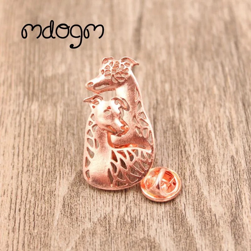 Mdogm Whippet Dog Couple Animal Brooches And Pins  Suit Cute Funny Metal Small Father Collar Badges Gift For Male Men B066