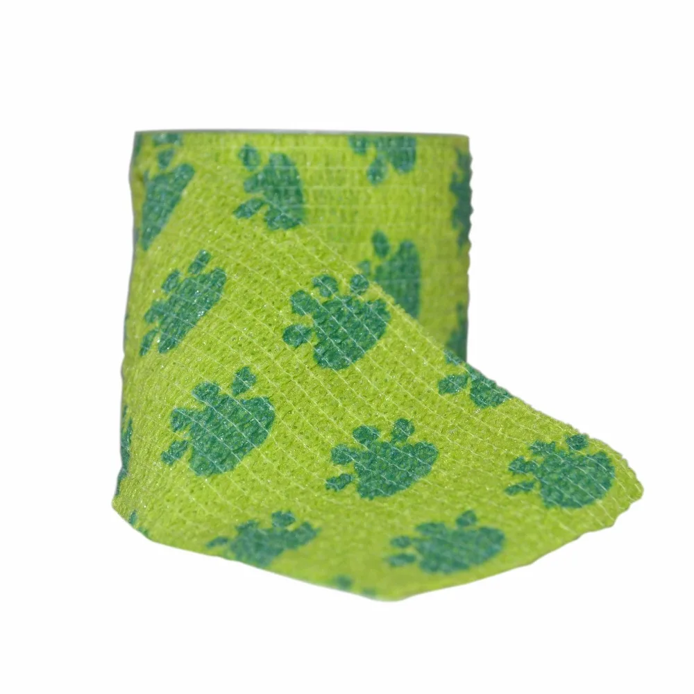 

6 Pcs/Lot 5cm x 4.5m Self Adhesive elastic Nonwoven Cohesive Bandage Adherent Wrap Green Paws Pattern For First Aid