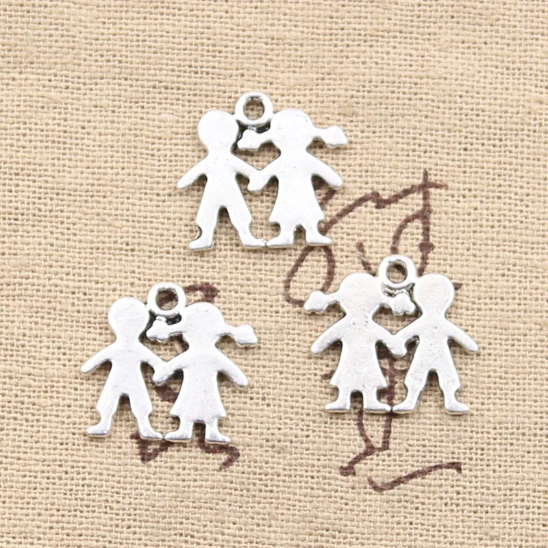 25pcs Charms Boy Girl Lover 16x17mm Antique Silver Color Plated Pendants Making DIY Handmade Tibetan Silver Color Jewelry