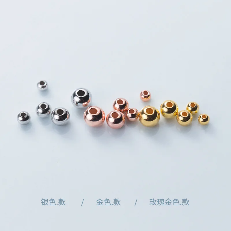 10pcs 925 Sterling Silver Round Spacer Beads Gold/Silver/Rose Gold Handmade Charm Ball Beads DIY Bracelets Jewelry Make Findings