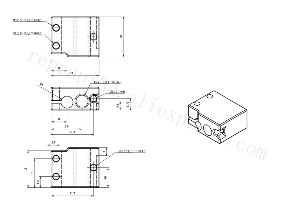 2pcs High Temperature Copper Volcano Heater Block Upgrade for Hotend PT100 / K-type Thermocouple Extruder 3D Printer