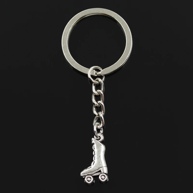 Fashion 30mm Key Ring Metal Key Chain Keychain Jewelry Antique Bronze Silver Color Plated Roller Skates Shoes 20x11mm Pendant