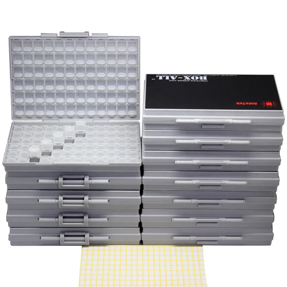 

AideTek plastic toolbox Enclosure box SMD SMT 144 components organizer1206 0805 0603 0402 RC part Box Organizer labels 12BOXALL