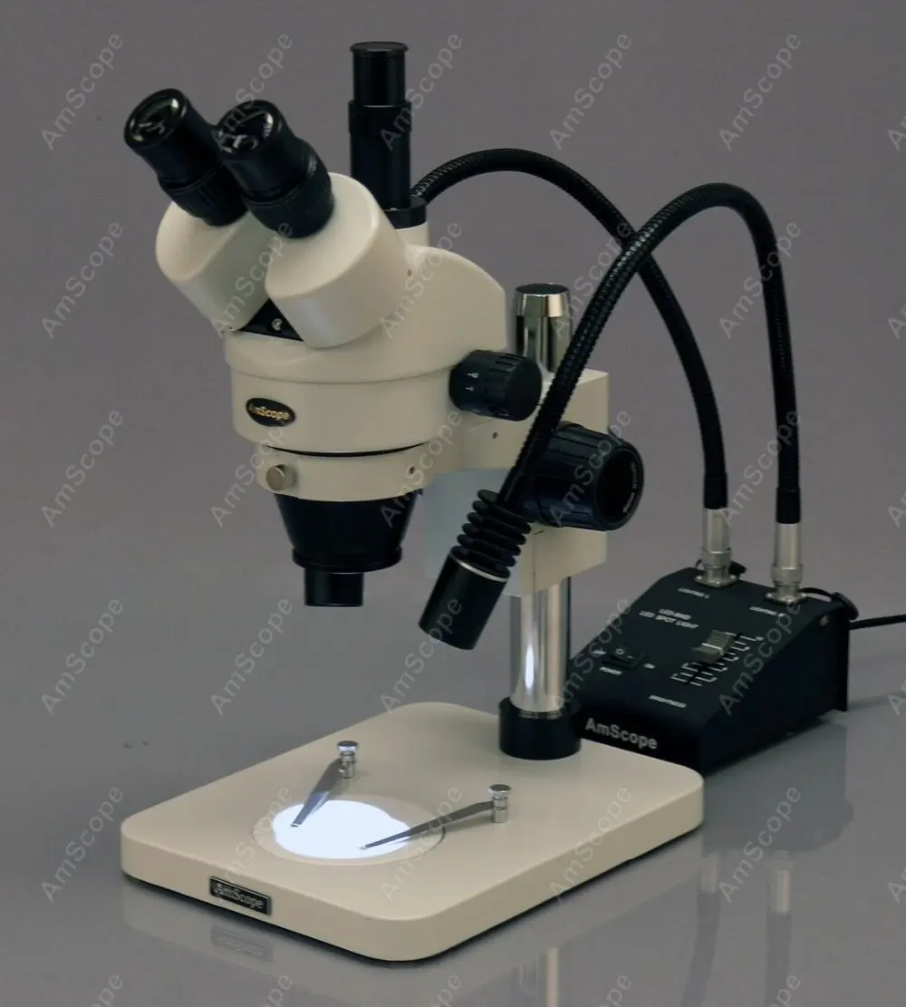 Gooseneck Stereo Microscope--AmScope Supplies 7X-45X LED Two Gooseneck Light Zoom Stereo Microscope + 3MP USB Digital Camera