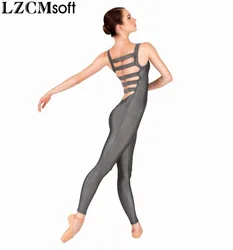 LZCMsoft-Camiseta sin mangas de nailon para mujer, mono elástico con escalera en la espalda para adultos, monos de Ballet sin mangas, trajes de actuación para escenario