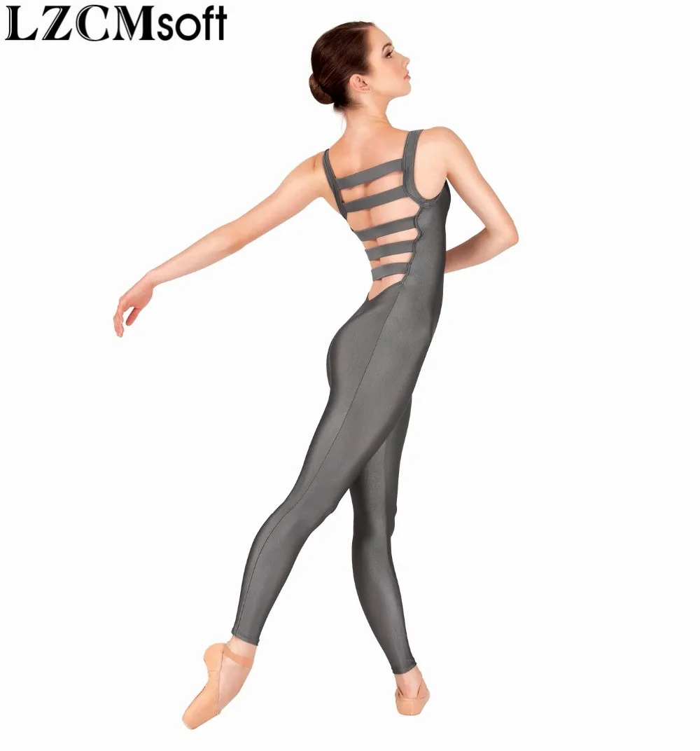 LZCMsoft Gray Women Nylon Tank Unitard Elastic Ladder Back Adults Sleeveless Ballet Unitards Bodysuits Stage Performance Suits