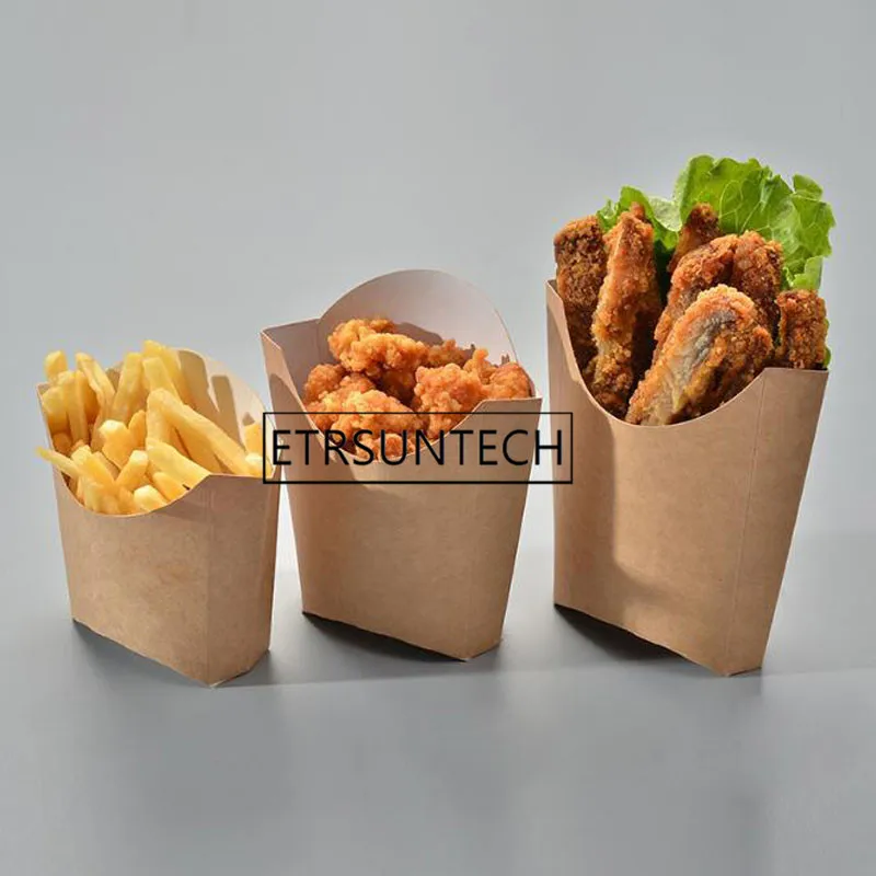 500pcs French Fries Disposable Kraft Paper Snack Anti-oil Cups Packing Box Take away Fast Food Holders Takeaway Supplies