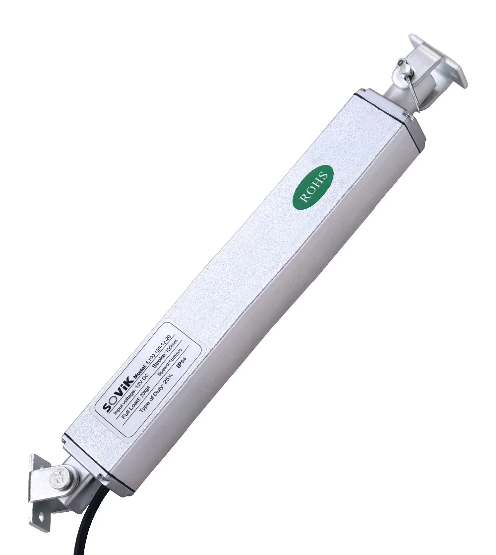 

12V 24V Micro Linear Actuator 100mm 4 inch Stroke Electric DC Motor High Speed 16mm per sec Max 200N Load with Mounting Brackets