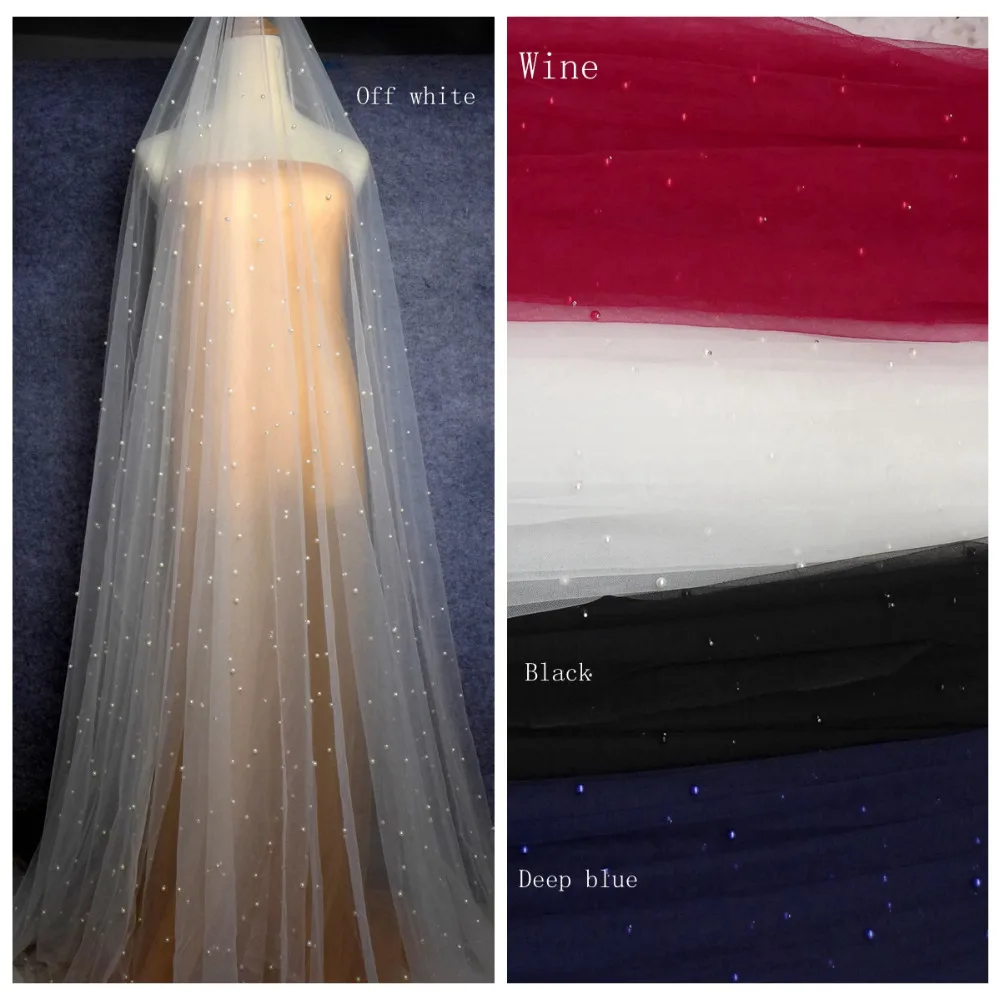 La Belleza pearls tulle mesh in gray/black/deep blue/ off white /wine 5 yards/lot tulle lining 160cm width