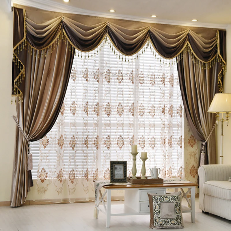 

Custom curtain Luxury European style thickening shading pure color Italy velvet cloth blackout curtain valance tulle E785