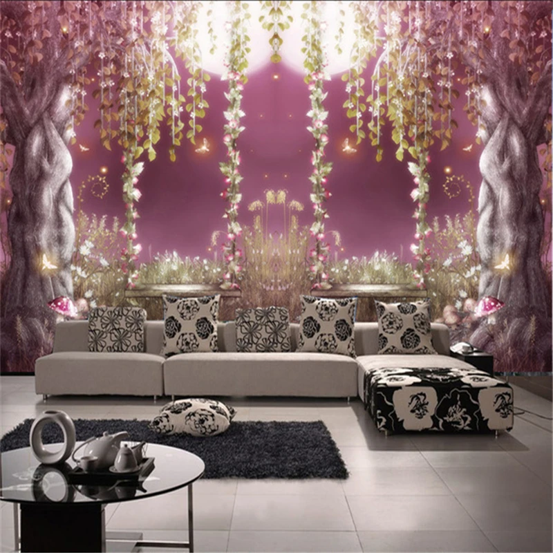 

beibehang Wonderland fantas purple flower vine trees papel de parede 3d wall paper Custom wallpaper roll TV backdrop living room