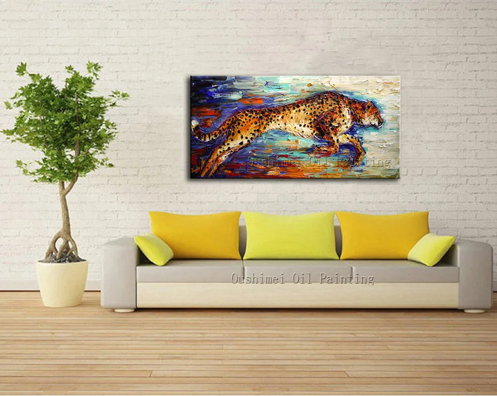 Professional Manufacturer Wholesale High Quality Handcraft Abstract Leopard Oil Painting On Canvas  Knife Painting Cheetah