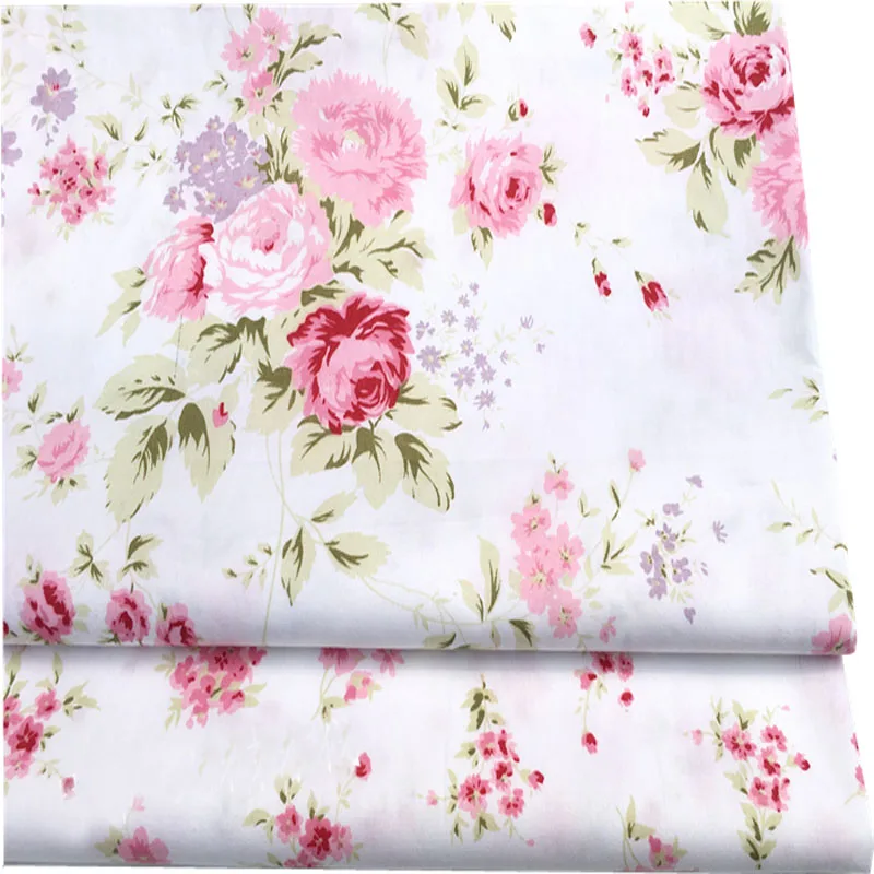 Graceful Brand New 50x160cm Pink Big Small Blooming Flowers Printed Cotton Fabric Floral Fabric For DIY Sewing Bedding Clothing