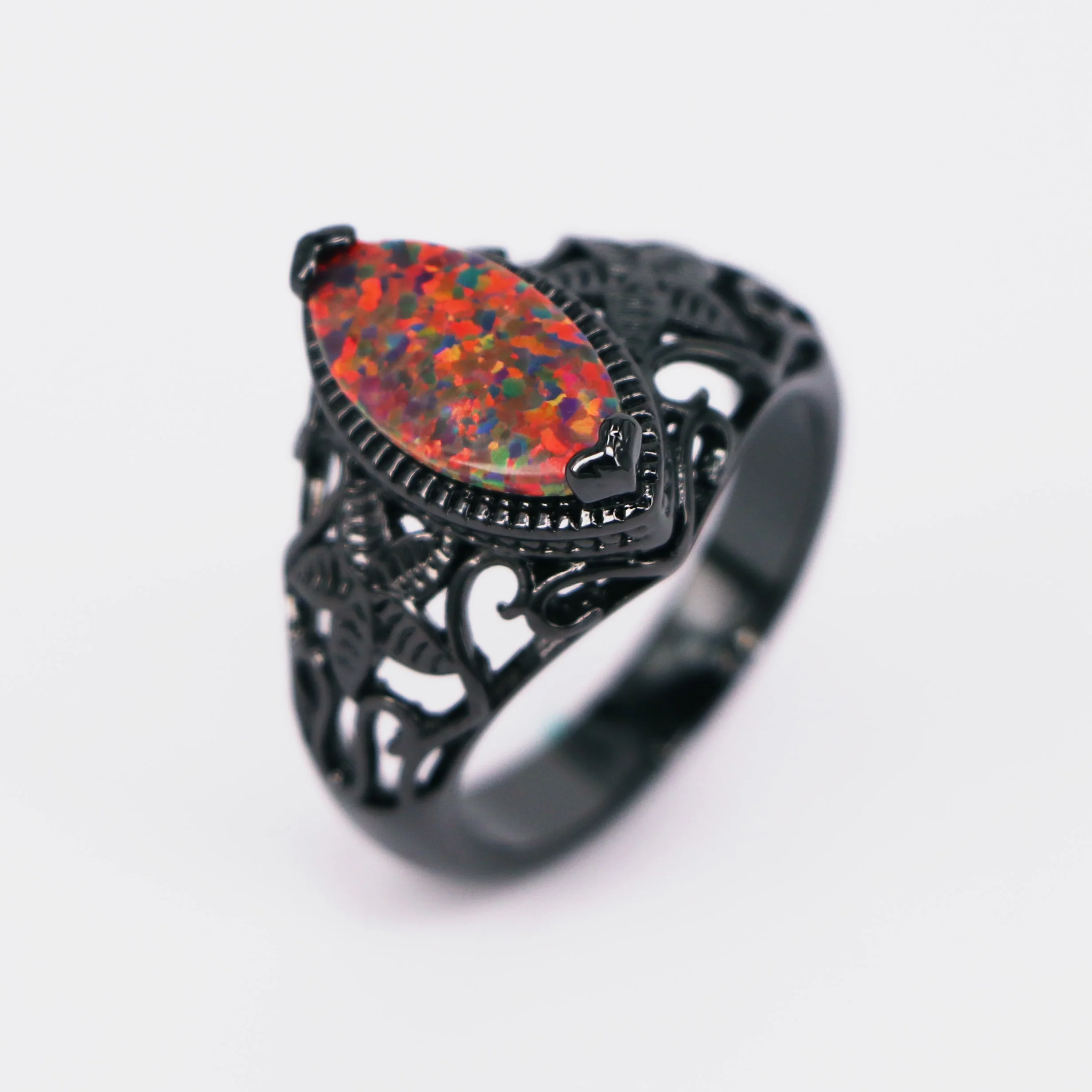 

JLR-600 Hot Sale Black Gold Filled Red fire Opal Fashion Jewelry Ring For Women Cocktail pink gemstone Ring birth stone ring