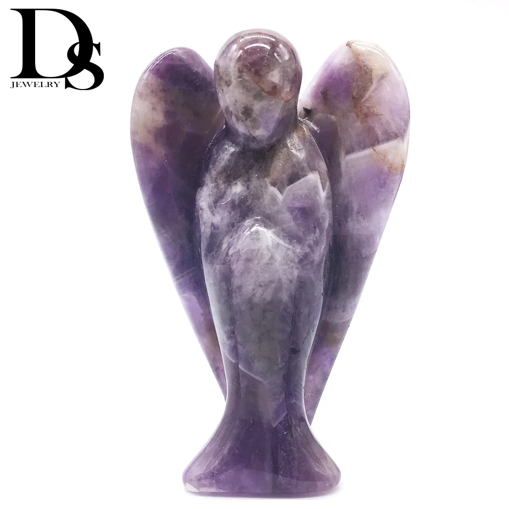 DS 70mm Natürliche Traum Amethyst Engel Figuren Healing Kristall Engel Geschnitzte Statue Glück Engel Weihnachten Home Dekoration Geschenk