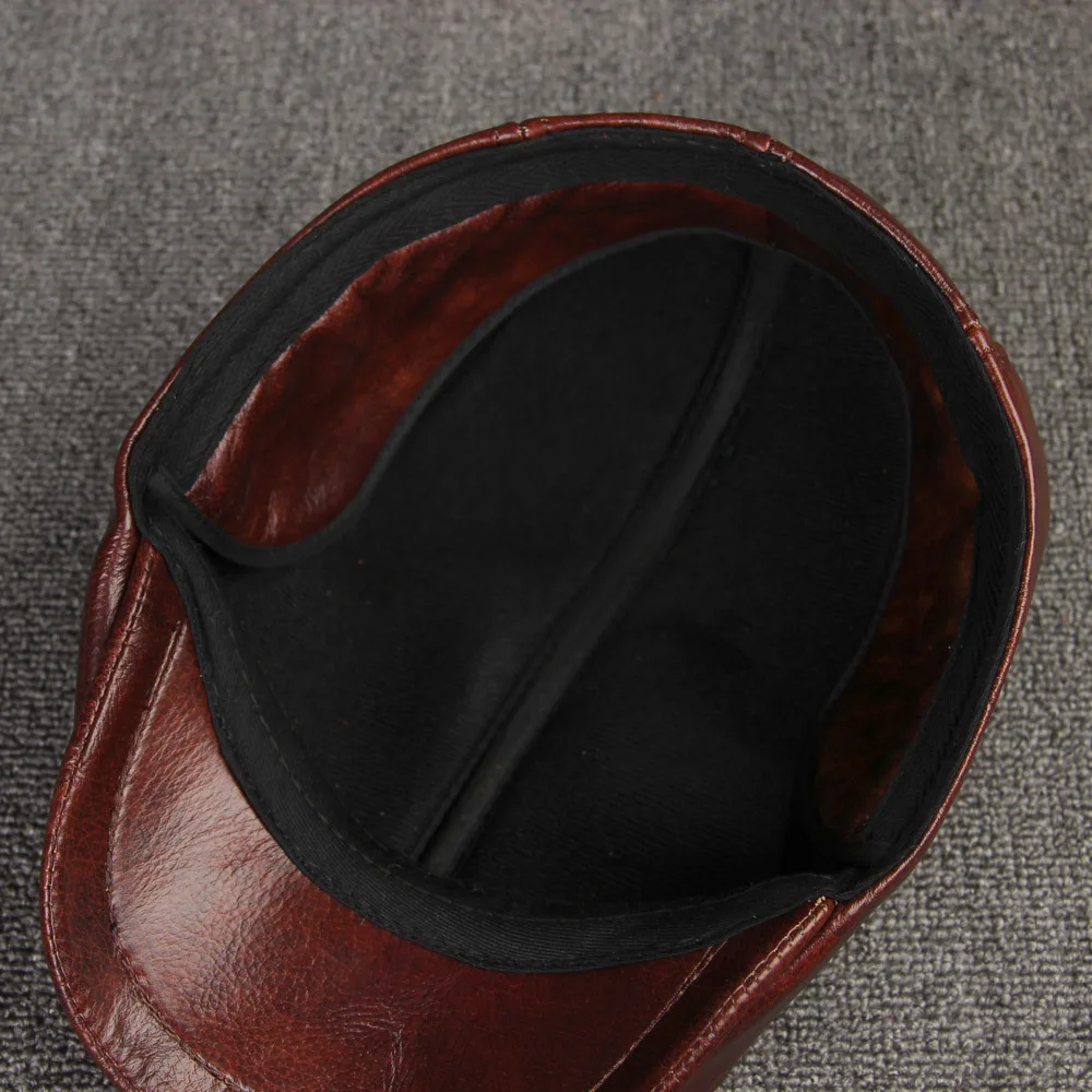 Male Genuine leather Hat Adult Cowhide Leather Hats Men\'s Ear Protection Cap Male Winter Visor Caps New Year Gift B-7232