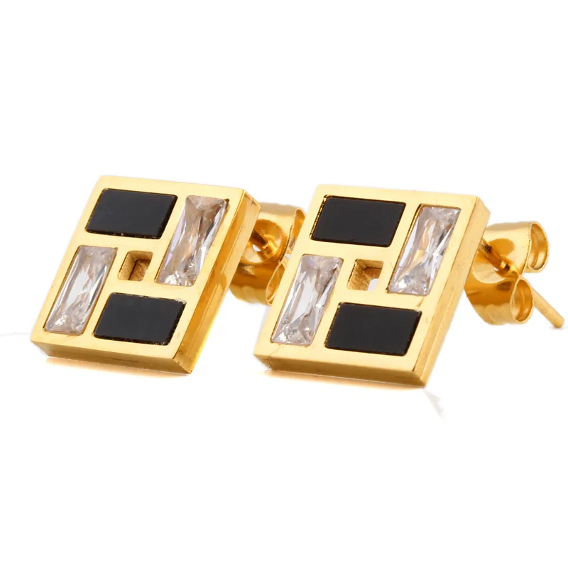 Gold-Color Jewelry Set 316L Stainless Steel Black and Clear Crystal Cross Earring Necklace Wedding Jewelry Women Set