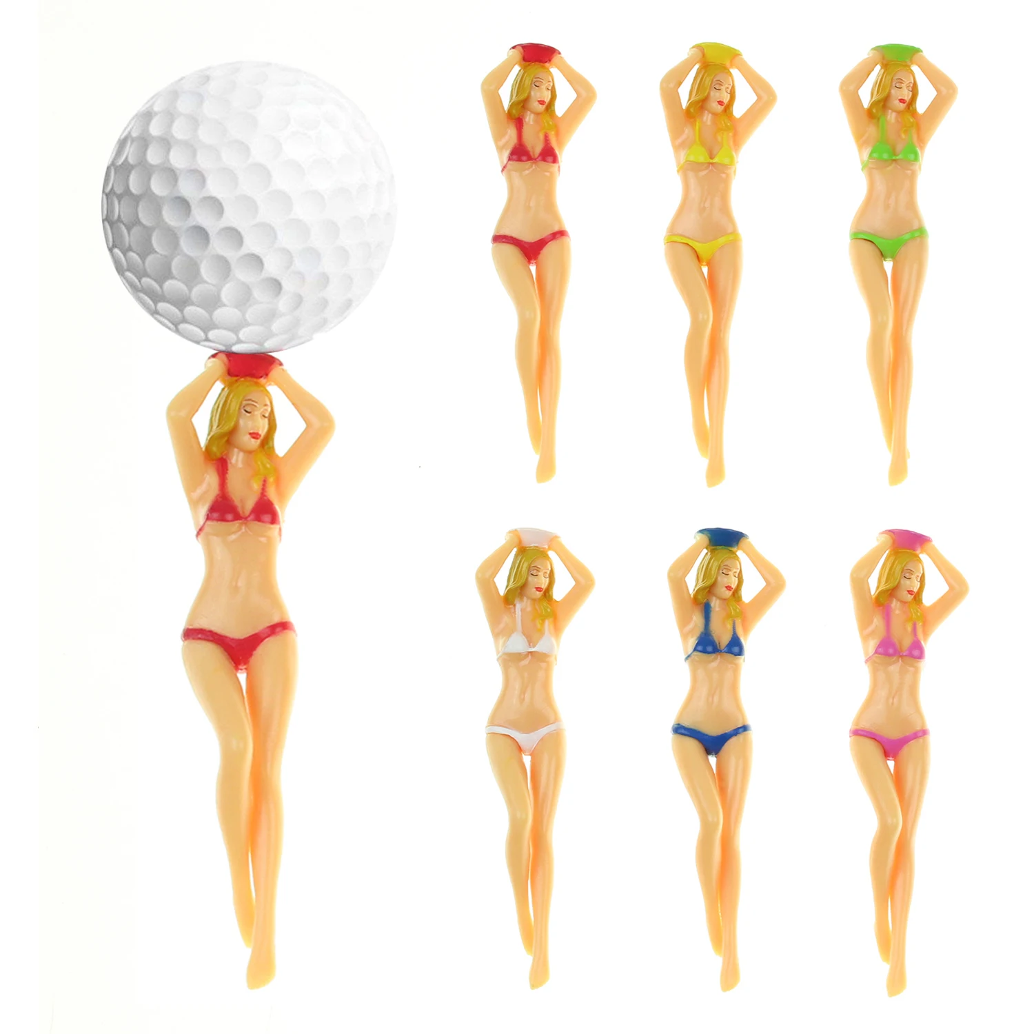 KOFULL 6Pcs/Pack Women's Plastic Golf Tees Accessories Size 76mm(3inch) Sexy Bikini Tees Gift Newest Design Six Colors