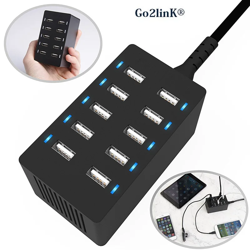 Go2linK Multi USB Charger 10 Port USB Smart Charger 5V/8A Universal Portable Desktop Charger for iPhone7 7plus Samsung,xiaomi