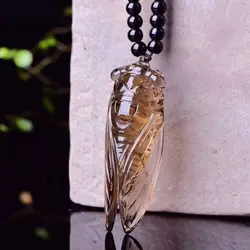 JoursNeige Tea Natural Crystal Carved Cicada Pendant Crystal Beads Necklace Lucky for Women Men Friend Insect Fashion Jewelry