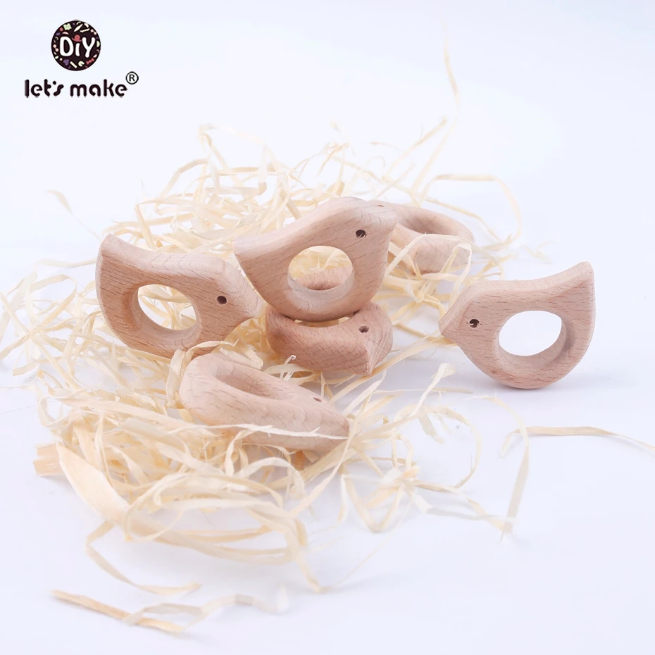 

Let's Make Lovely Wood Bird Natural Cartoon Animal Shape Beech Teething Wooden Safe Newborn Kids Teething Toys Baby Teethers