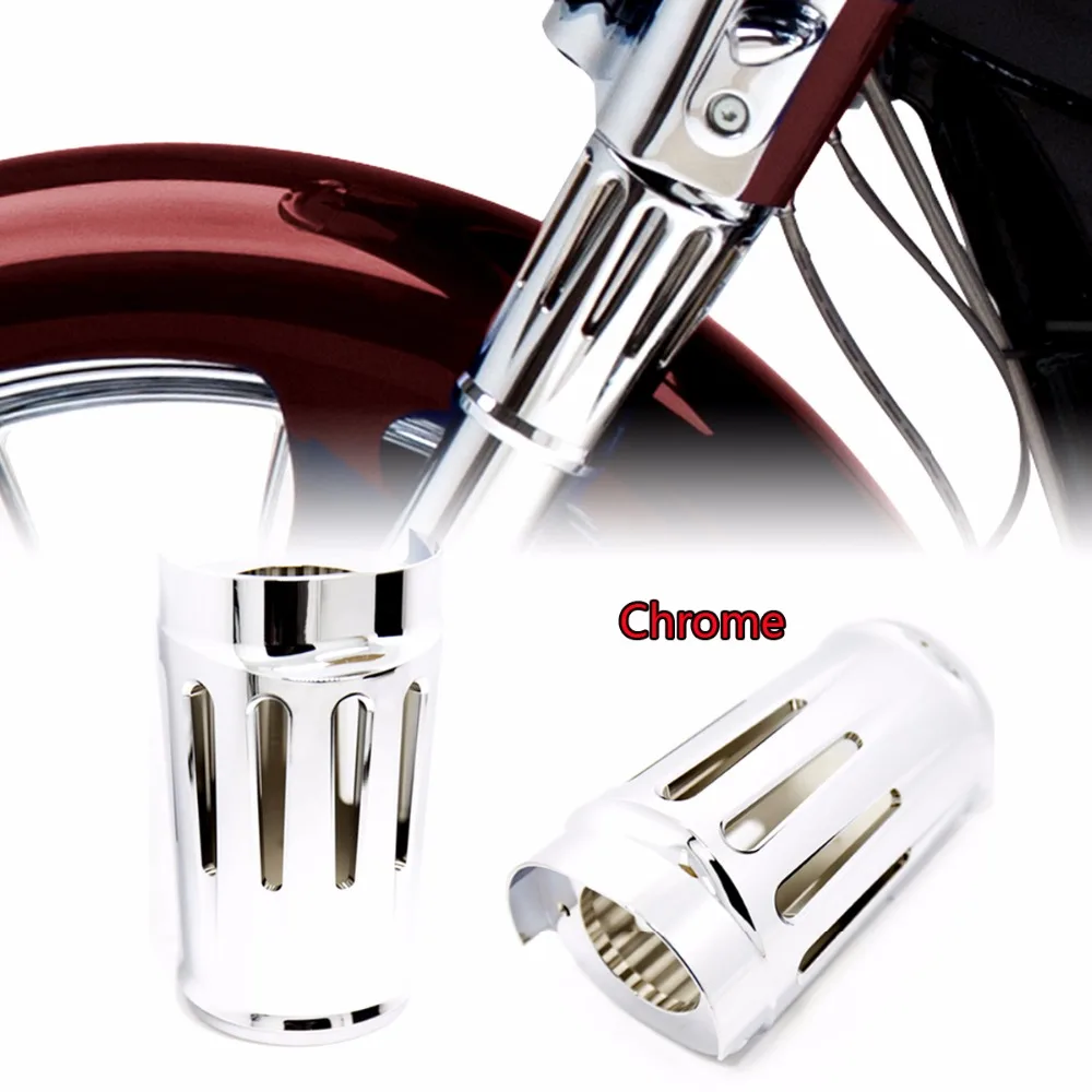 1Pair Shallow Cut Chrome Fork Boot Slider Cow Bells Fit For Harley Touring Street Glide FLHX 2014-2019 Models