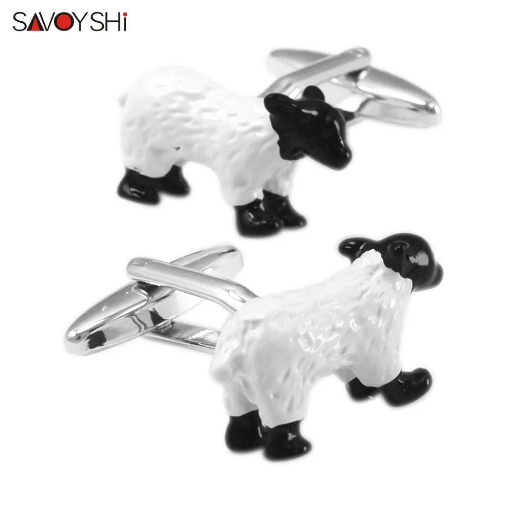 SAVOYSHI Fashion Sheep Cufflinks For Mens Gift High Quality Black White Enamel Cuff Links French Shirt Jewelry Drop Shipping