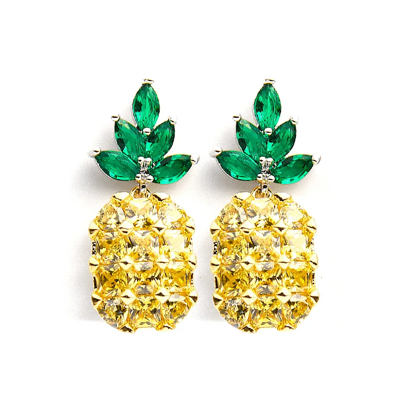 Elegante Ananas Obst Glänzende CZ Zirkon 925 Silber Nadel Weibliche Ohrstecker Großhandel Schmuck Frauen Valentinstag Geschenke – Detail 2