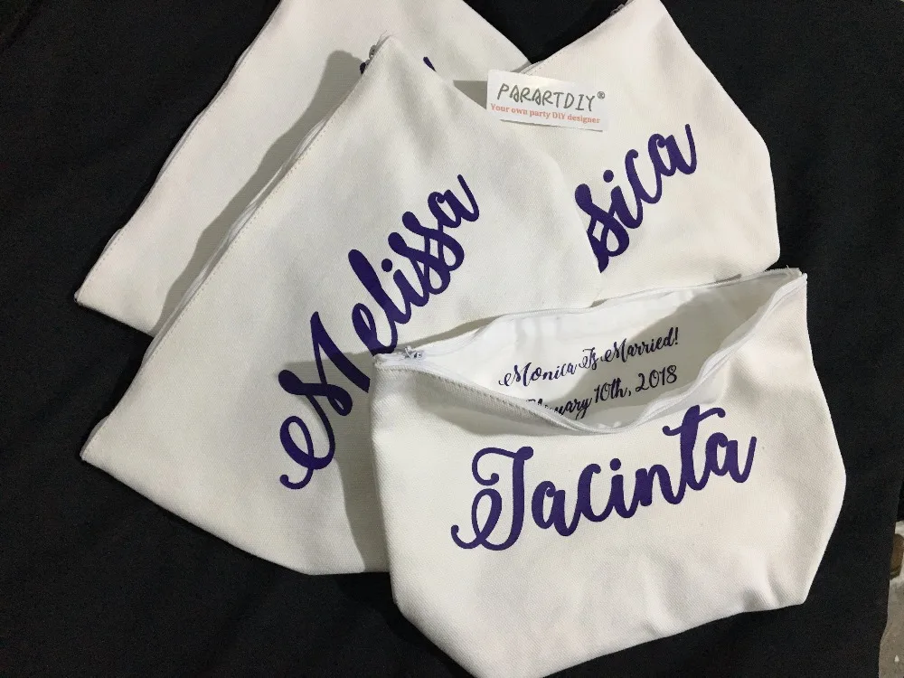 

Personalised maid of honor Bridesmaid bride names wedding Gift Make Up Bags Unique Gift for Bridal shower Party Bags favors