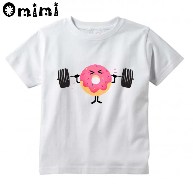 Boys/Girls Cute Donut Fitness Printed T Shirt Kids Short Sleeve Tops Children's Funny White T-Shirt