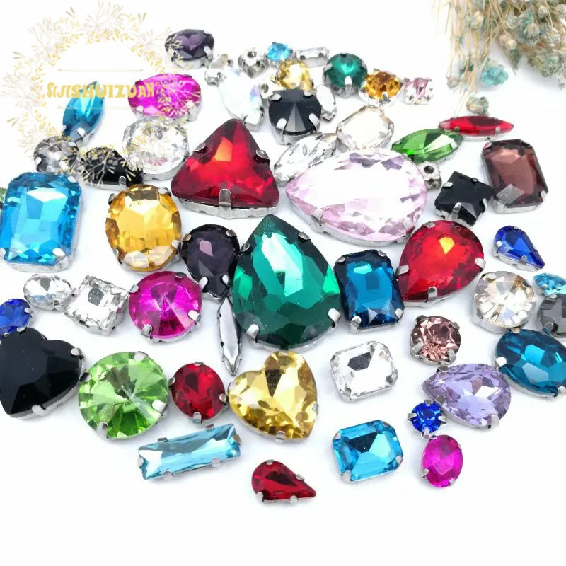 20 Colors 50pcs/pack Mix Size High Grade Crystal claw Rhinestone Silver Base Galss Sew on Stones Diy/Clothing Accessories