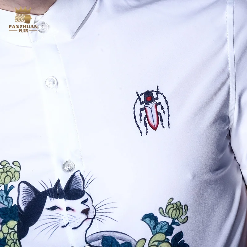 Fanzhuan Free Shipping New fashion casual male men's short sleeved summer white creative design printed shirt 713111 blouse