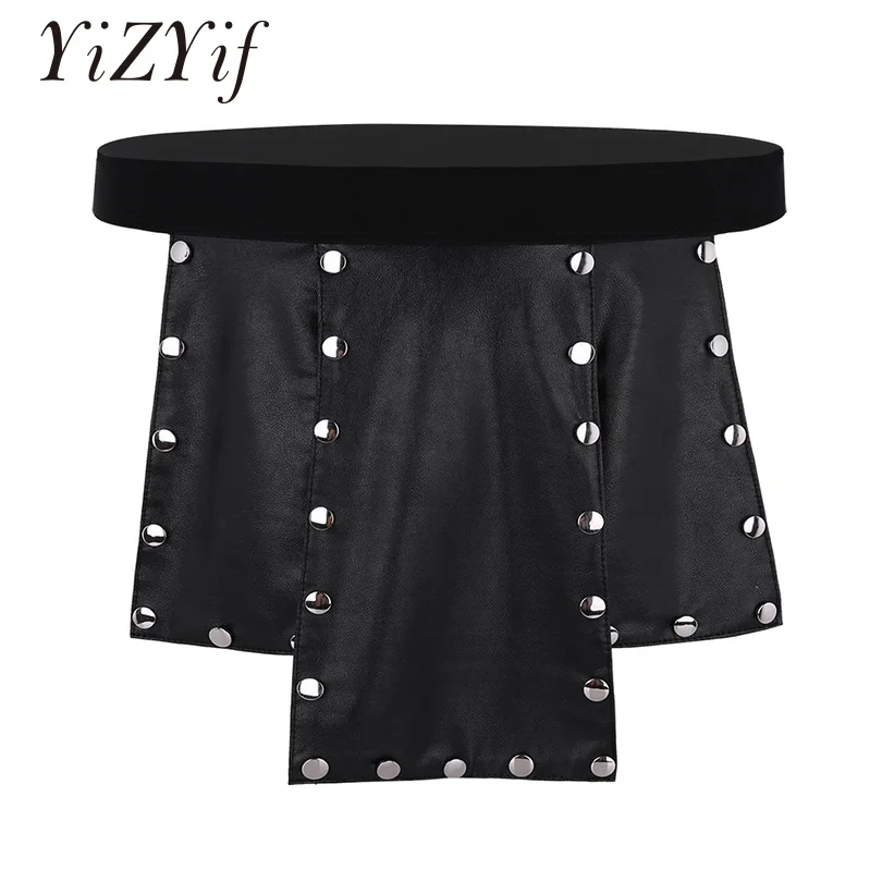 YiZYiF Scottish Kilt Men Underwear Soft Panel Faux Leather Low Rise Metal Studded Kilt Homme Gay Underwear Skirt Mens Lingerie