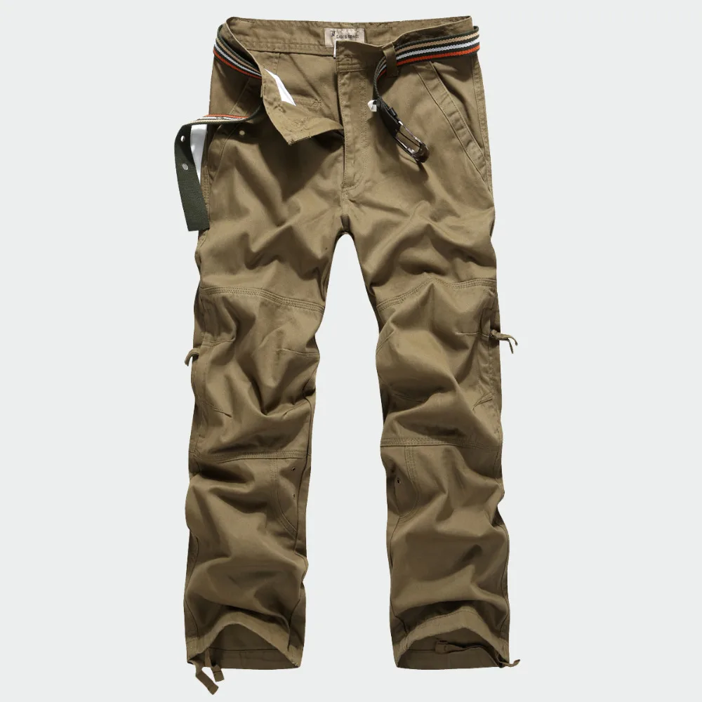 High Quality Men's Cargo Pants Full Length Multi Pockets Camouflage Casual Trousers 100% Cotton Size 30-40