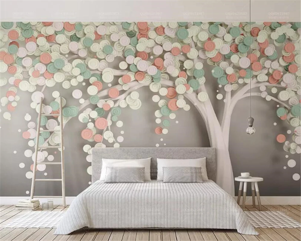 

Custom wallpaper silk material Modern color tree mural Living room sofa TV background wall papers home decor