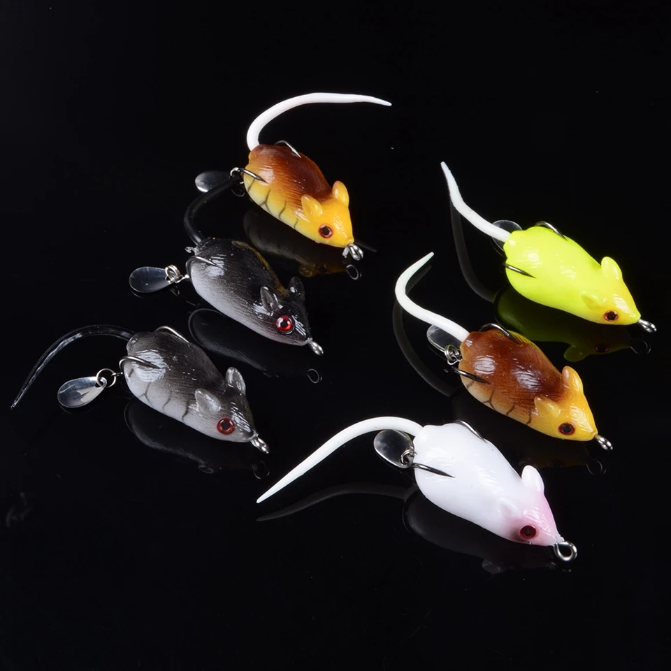 6Pcs 3D Eyes Soft Mouse Bait Bells Sound 6cm 10.5g fishing lure Frog Silicon Fishing Lure Minnow Artificial Set Sea Swim Bait