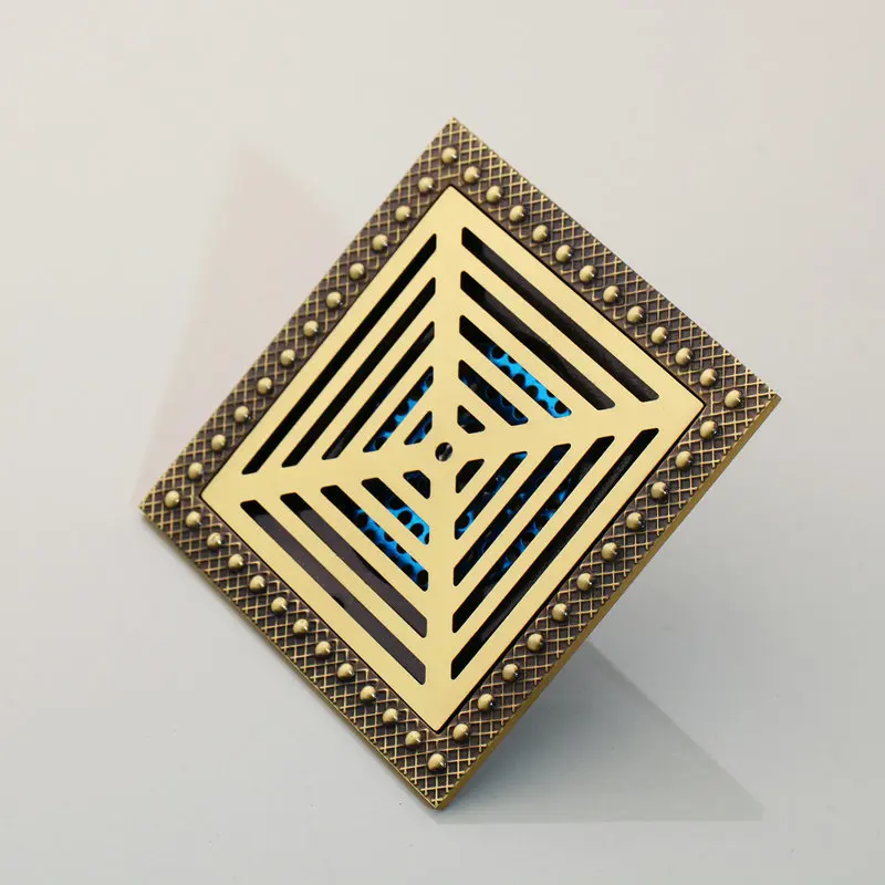 Dreno de chão de bronze antigo, pia com registro e dreno de água residual, 6 polegadas x 6 polegadas, arte geométrica, pia de chão, banheiro