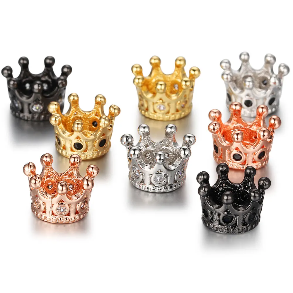 3pcs/Lot Diy Spacer Beads Wholesale Micro Pave CZ Zircon Crown Charms for Men Bracelet Making 8-10 Disc Round Ball