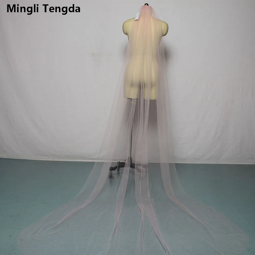 Mingli Tengda – voile De mariée rose avec peigne, une couche De 3 M De Long, voile De mariage, voile De mariée, voile avec bord découpé