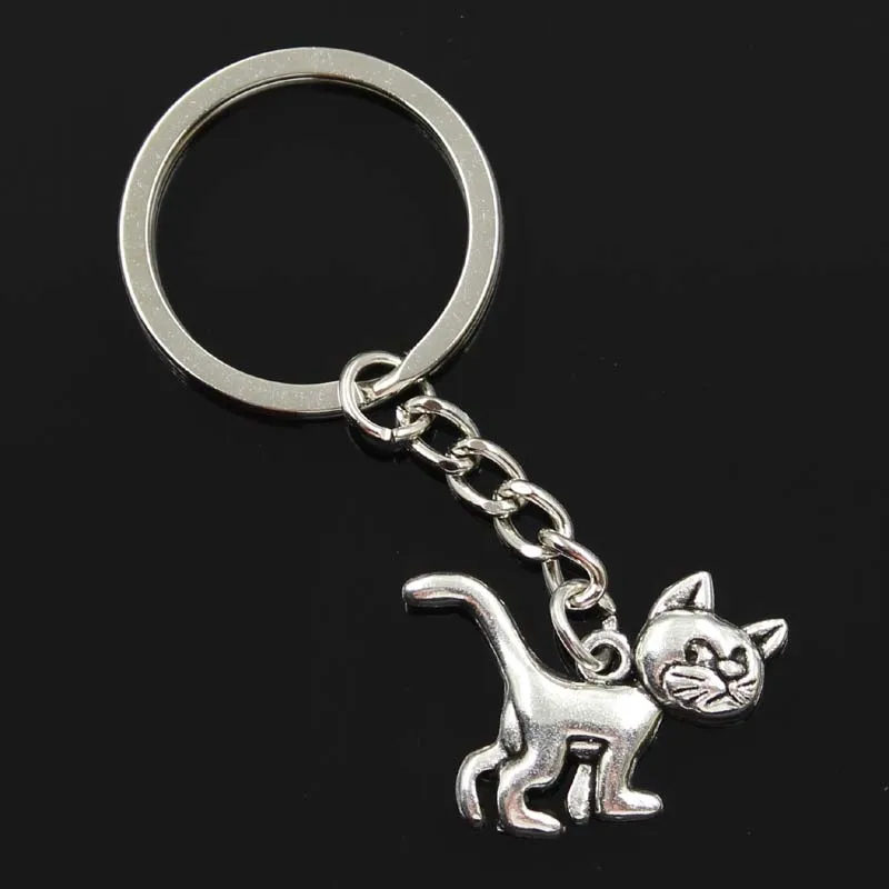 New Fashion Men 30mm Keychain DIY Metal Holder Chain Vintage Cat 30x22mm Silver Color Pendant Gift