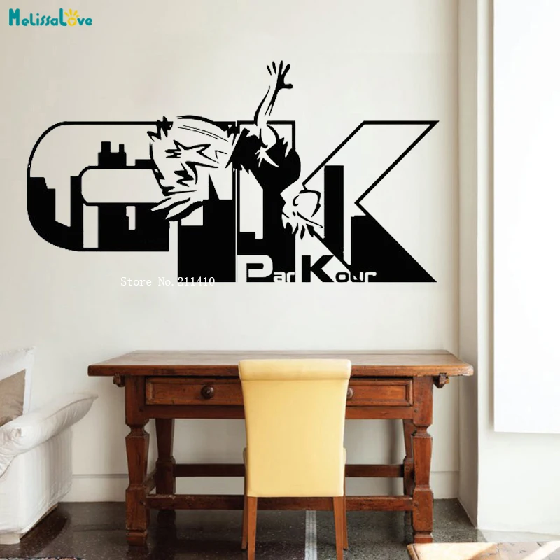 Inverted Parkour Extreme Sport Wall Sticker Home Decor Living Room Jump and Run Vinyl Self-adhesive Murals for Young Man YT1082