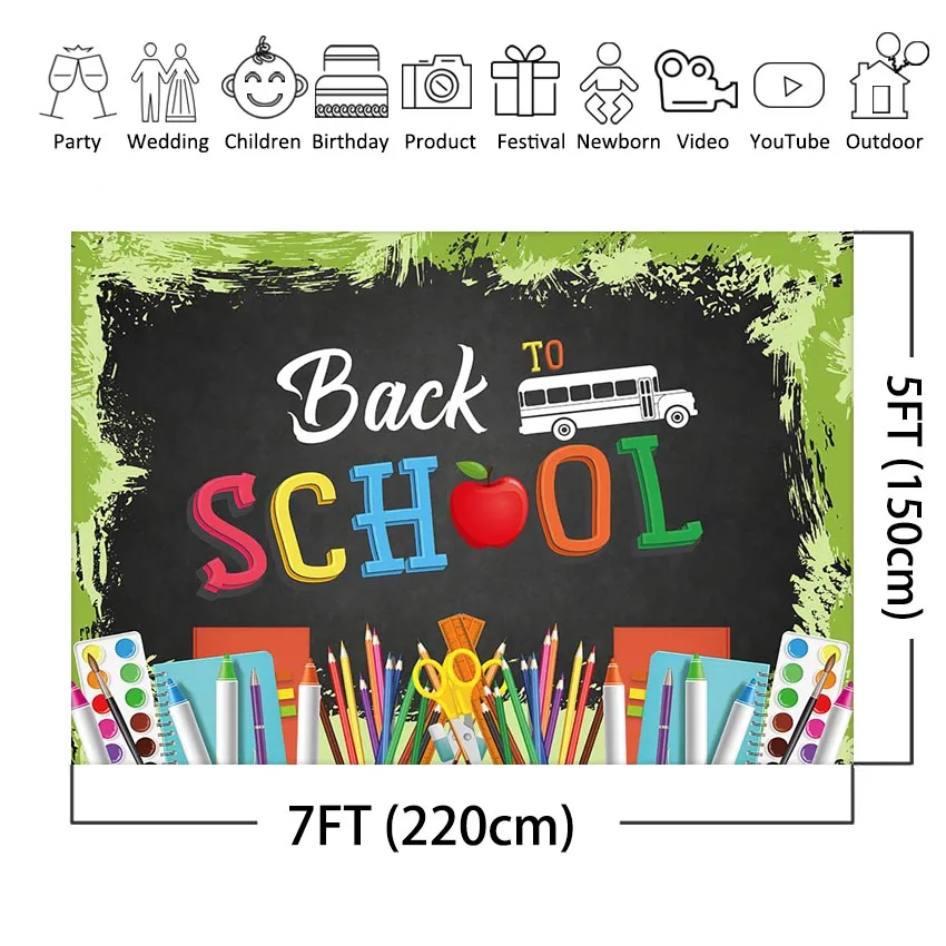 Back to School Backdrop Kid Party Preschool Chalkboard Photography Background for Photo Booth Starting School Party Banner