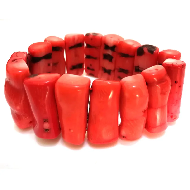 8 inches 12x30mm Orange Bar Shaped Coral Branch Beads Wrap Bracelet